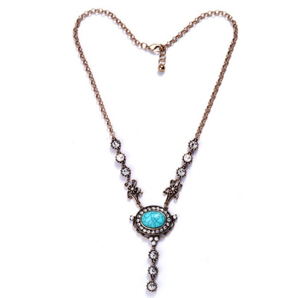 N14 | Long Boho Necklace Turquoise Stone Pendant - Picture 3 of 5